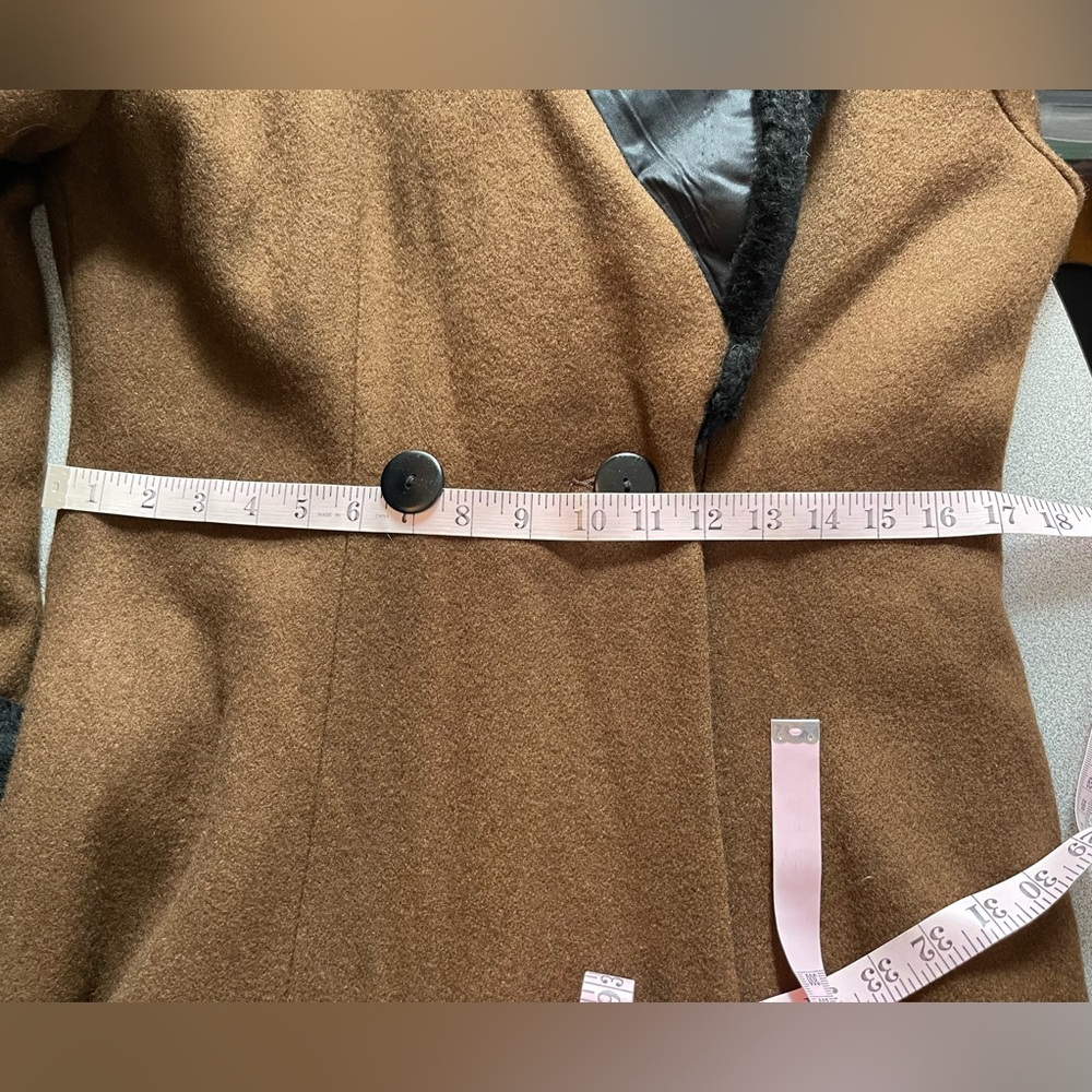 Le Château Brown Long Skater Coat with Black Faux Fur Collar & Cuffs Size M - Picture 12 of 14